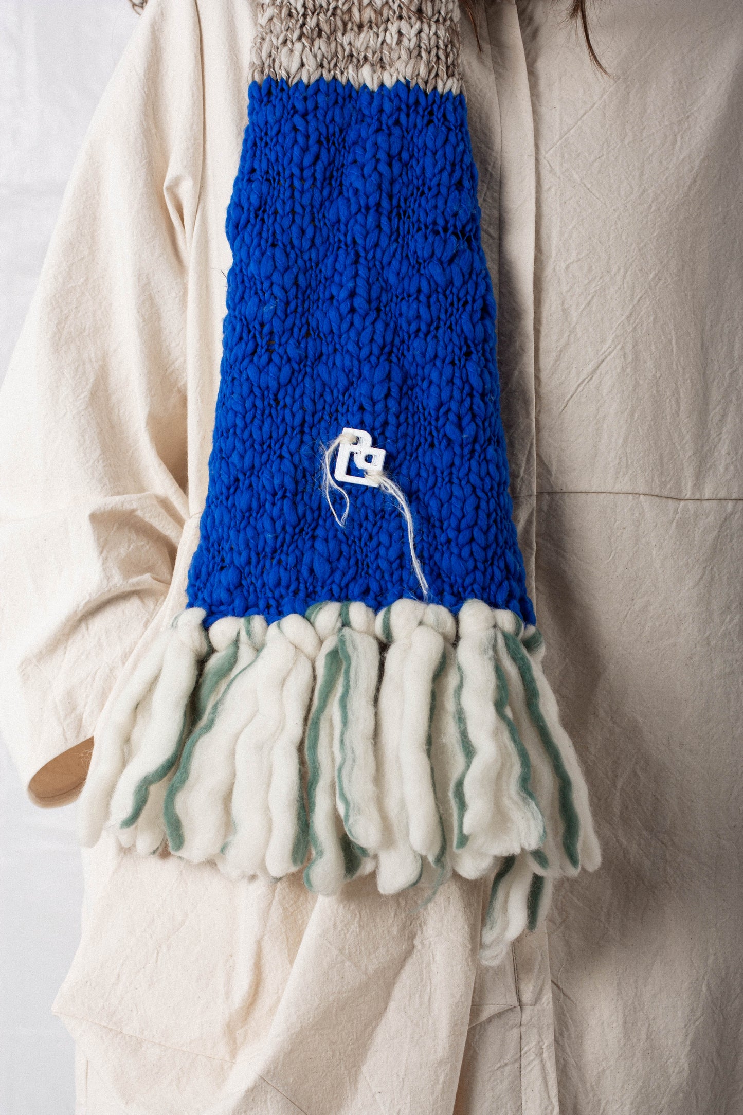 LE BLOCK SCARF CREAM GREEN ELECTRIC BLUE