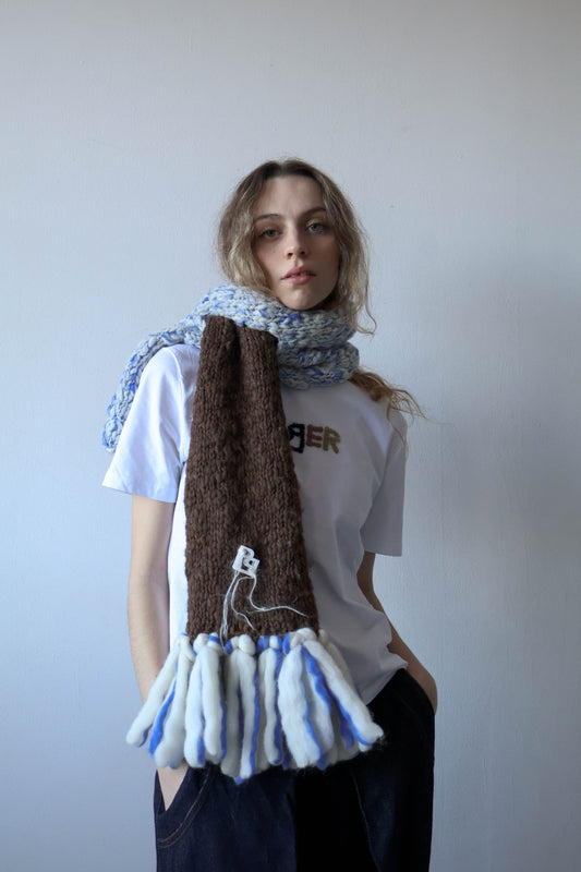 LE BLOCK SCARF CREAM ELECTRIC BLUE CHOCOLATE