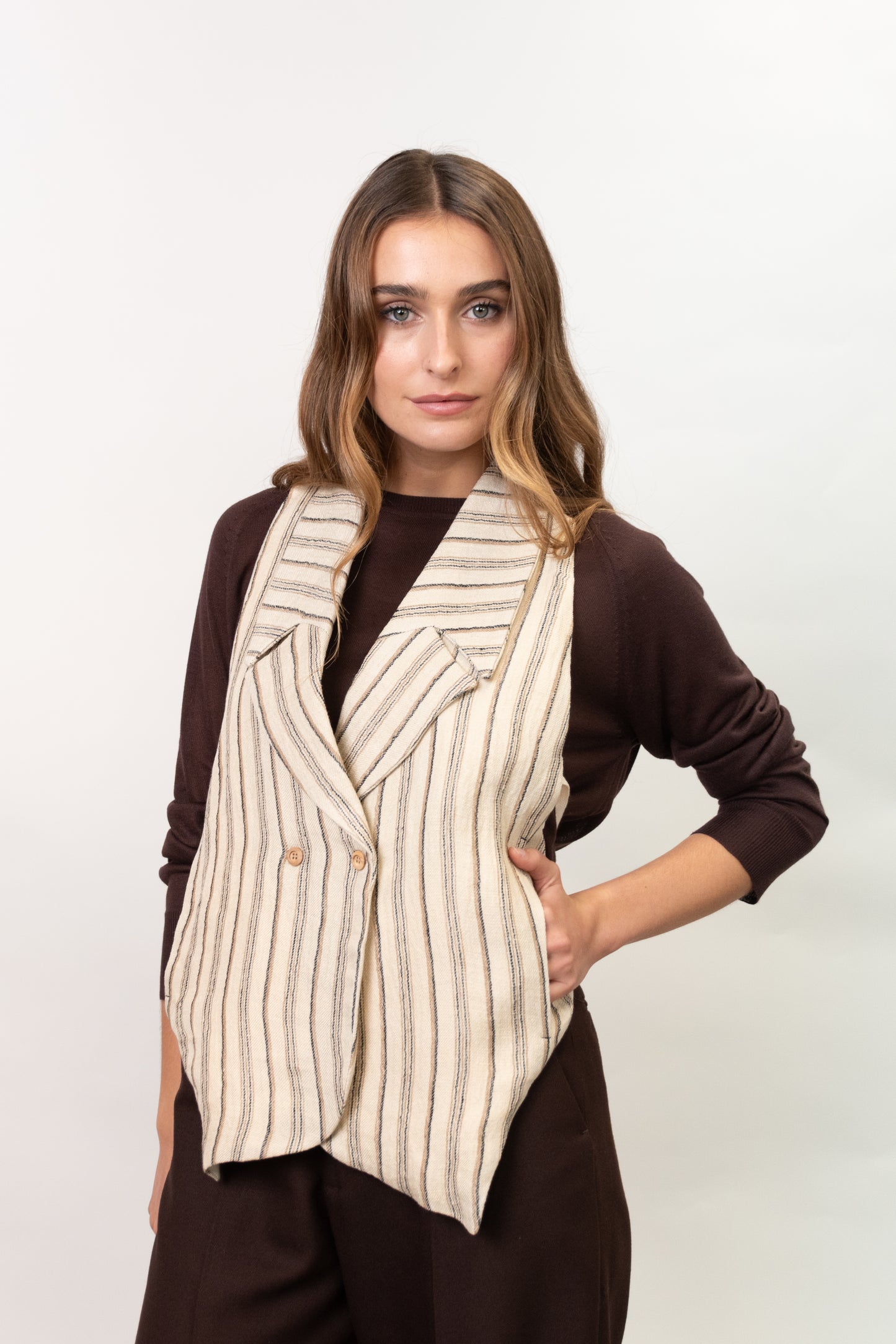 ANAIA VEST BROWN STRIPES